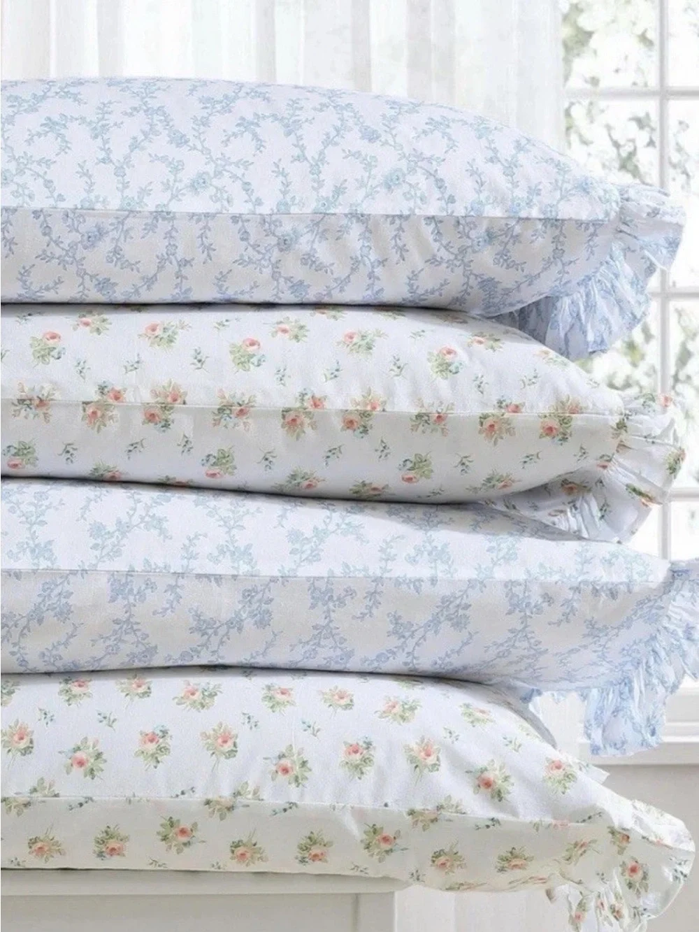 Laura Ashley ~ Apricot & White Ruffle Pillowcase Pair Standard ~100% Cotton
